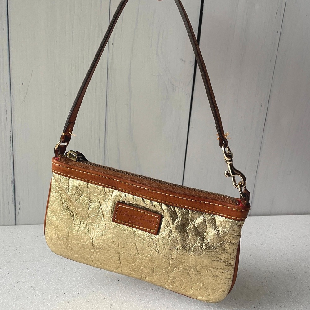 Vintage 80s 90s Dooney & Bourke Metallic Gold Leather Wristlet Bag Western Luxe